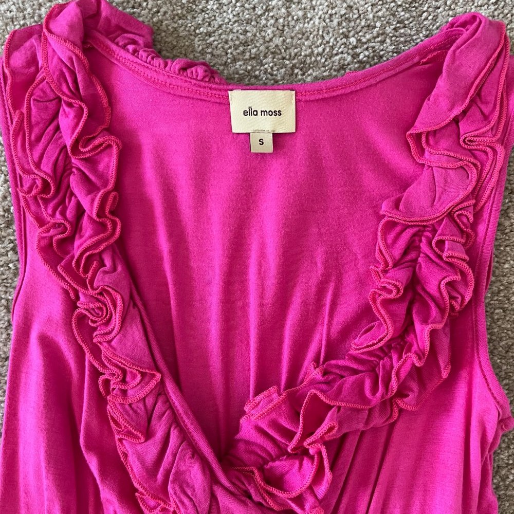 Ella Moss Hot Pink Cotton Dress w/ Ruffled V-Neck, Size Small (EUC) - Picture 2 of 3